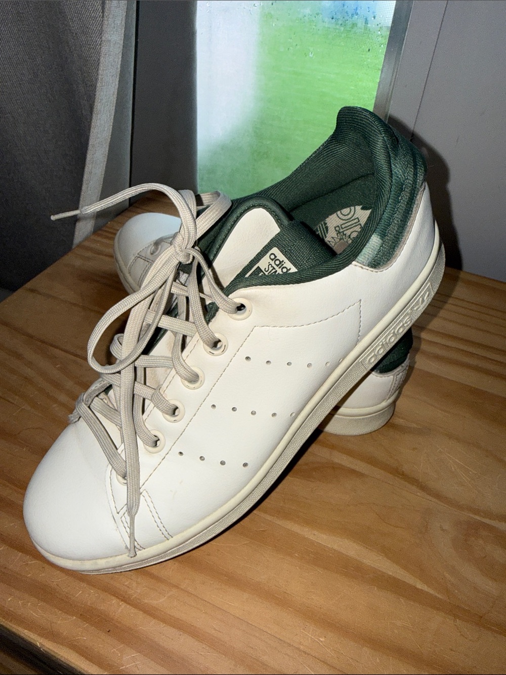 adidas White Leather Sneakers with Dark Green Heel